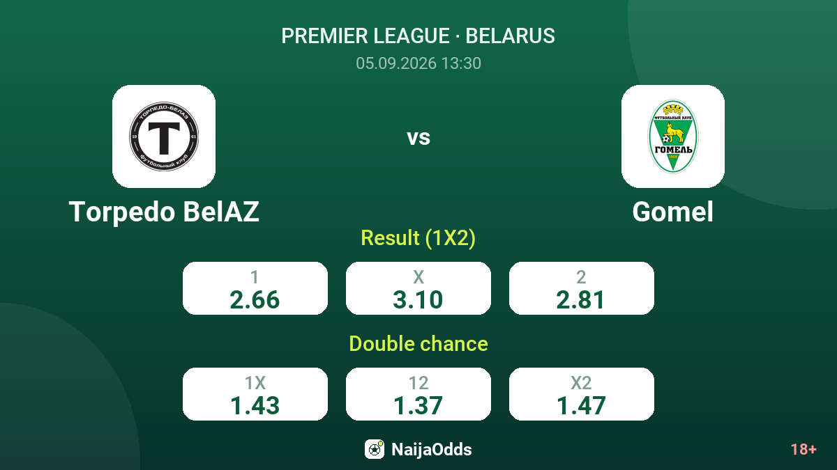 Torpedo BelAZ vs Gomel — odds