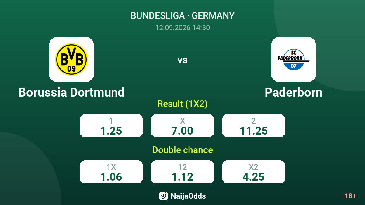 Borussia Dortmund vs Paderborn — odds