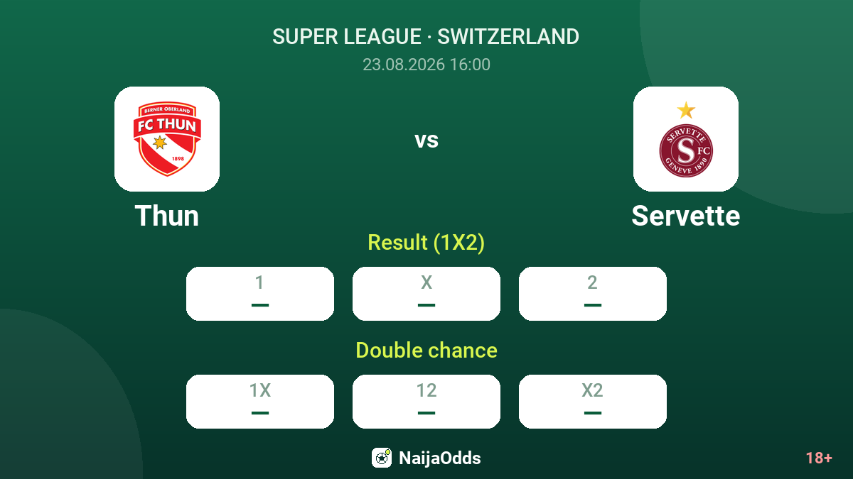 Thun vs Servette — odds