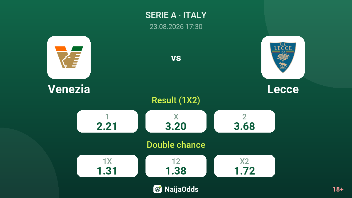 Venezia vs Lecce — odds