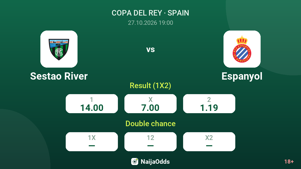 Sestao River vs Espanyol — odds