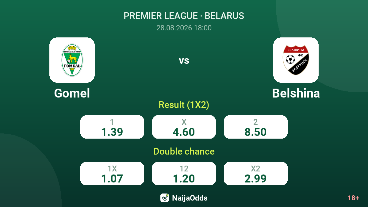 Gomel vs Belshina — odds
