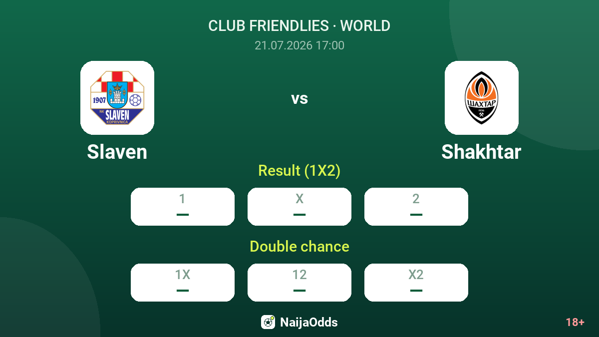 Slaven vs Shakhtar — odds